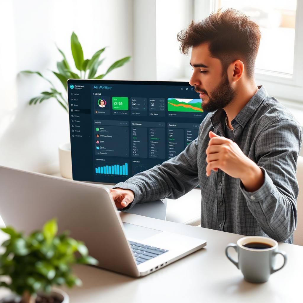 Coach reviewing an AI assistant dashboard on a laptop
